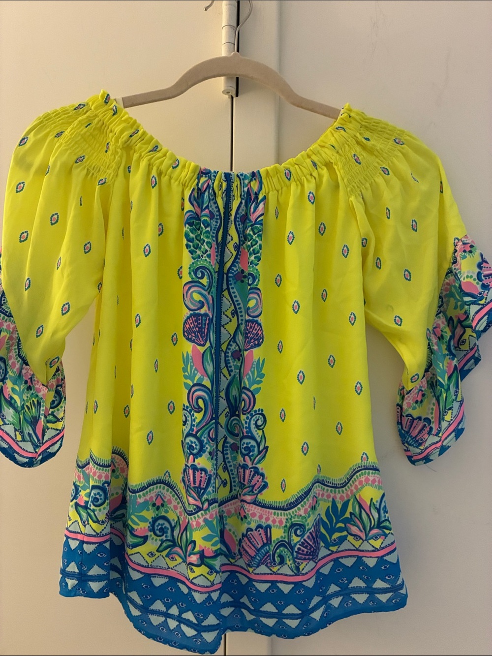 Lilly Pulitzer Fawna Off-Shoulder Printed Peasant Top EUC